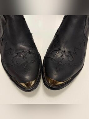 Black Leather Ankle Boots with Western Stitching